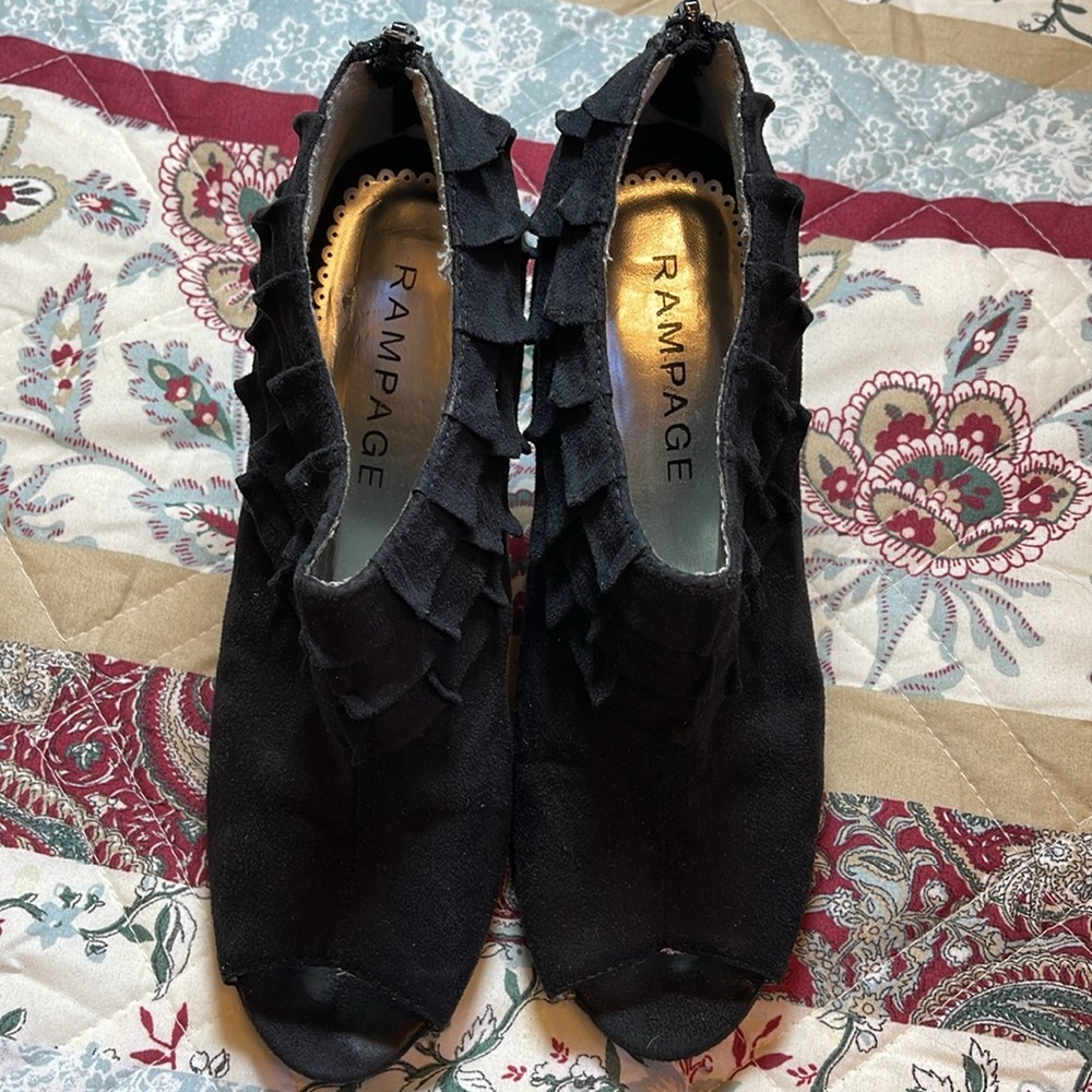 Rampage Black Suede Ruffled Stilettos Booties - Picture 10 of 12